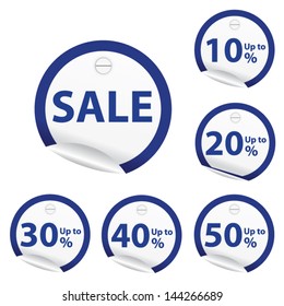 Vector illustration.Sale tags with Sale up to 10 - 50 percent text on circle tags and stickers.