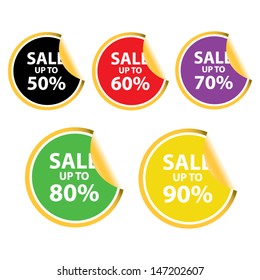 Vector illustration.Sale tags and stickers with Sale up to 50 - 90 percent text on circle tags and stickers. 