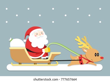 Vector Illustration,Santa claus and his reindeer start going to give gifts 