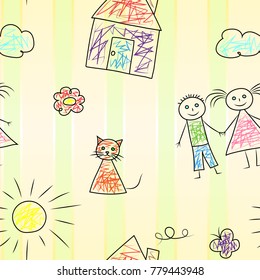 Vector illustration.Seamless background of children's drawings on the Wallpaper