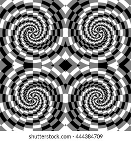 Vector Illustration.Seamless Black, White and Grey Spirals of the Rectangles Expanding from the Center. Optical Illusion of  Depth and Volume. Suitable for Web Design.