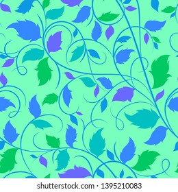 Vector illustration.Seamless multi-colored leaves background in blue tones.EPS 8