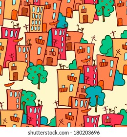 vector illustration.seamless pattern. colorful eco-friendly town