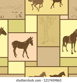 Vector illustration.Seamless pattern with horses.EPS 8