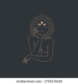 Vector illustration.Seance, cult of space and magic.Vector graphics. Magic of the sun and moon. The religion of spirits.Sketch of a  tattoo.Set of vector illustrations of.   Magically symbols.Religion