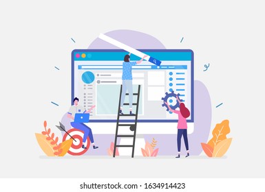 Vector Illustration,Search Engine Optimisation Concept,Showing a group of creative author is using SEO to get more visitors, Suitable for landing page, ui, web, App intro card, editorial, and flyer