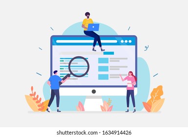 Vector Illustration,Search Engine Optimisation Concept,Showing a group of creative author is using SEO to get more visitors, Suitable for landing page, ui, web, App intro card, editorial, and flyer