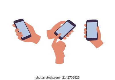 Vector illustrationset human hands holding smart phone isolates on a white background