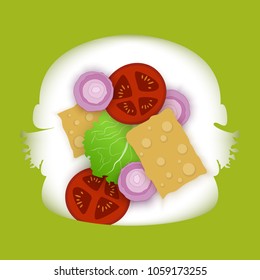Vector illustration.Silhouette of burger and other ingredients.