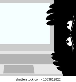 Vector illustration.Silhouette of hacker who trying to steal information.Concept of privat data and protection of it.
