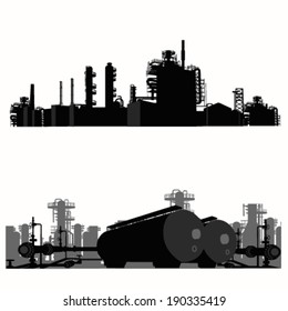 Vector illustration.Silhouette of an oil refinery