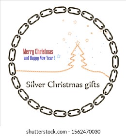 Vector illustration-Silver Christmas gifts. Consists of silver chain pattern and merry Christmas greetings. For ads, banners, decoration.