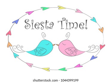  Vector Illustration.Simple design of cute  fabulous  sleeping birds.Siesta Time. Perfect for  card, banners, stickers, posters and other printable things.