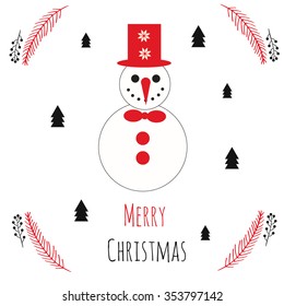 Vector illustration.Snowman, Christmas card