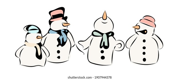 Vector illustration,Snowman family on white background