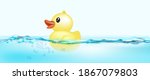 Vector illustrations,Rubber ducks floating in the clear water on banner background








