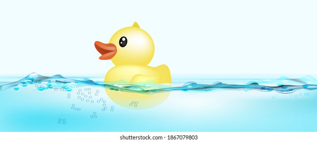 Vector illustrations,Rubber ducks floating in the clear water on banner background








