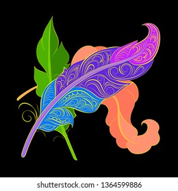 Vector illustration.Stylized feathers isolated on black background . EPS 8