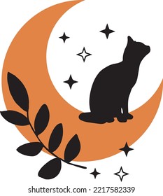 Vector illustration,The cat sits on the crescent moon. 