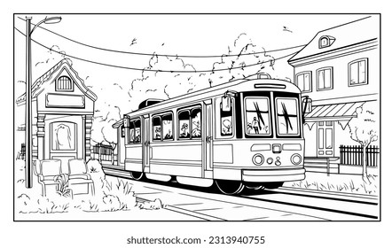Vector Illustration,Train station in frame