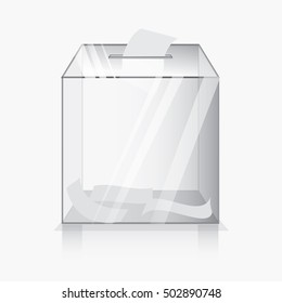 Vector illustration.Transparent ballot box with a hole for voting and paper. On a white background.