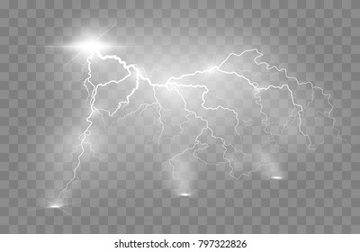 Vector illustration.Transparent light effect of electric lightning.The indomitable power of natural energy