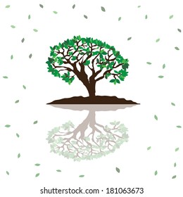 Vector illustration.Tree and reflection.
