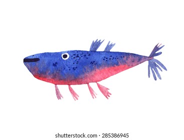 vector illustration,watercolor fish blue isolated on white background