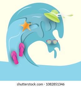 Vector illustration.Wave and different stuff for vacation.