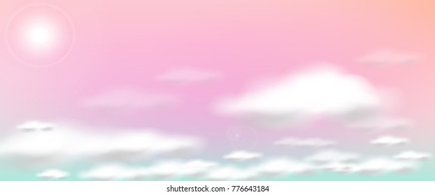 Vector illustration.White Clouds and pink pastel sky.While the sun is shining.