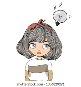Vector illustration,Women are using ideas.Girls cartoon drawing, hip hop style is using imagination.