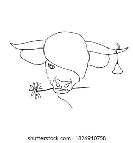 Vector illustration.Year Of The Bull 2021.Cute unusual steers. Illustration for New year and Christmas. The bull is the symbol of 2021.isolated on a white background.