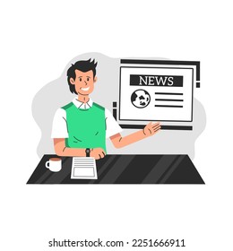 vector illustration,young news anchor,latest and latest,digital television broadcast.flat design concept isolated on white background
