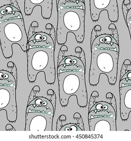 Vector illustration,zombie, cute monster, dragon, halloween, cartoon, blue, yellow, fear, fright, frightening,growling, teeth, claws, seamless, pattern