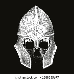 ilustración vectorial del cráneo con casco de luz de protección de red aislado en negro. 