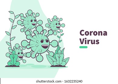 Ilustração vetorial coronavírus ou infecção pelo vírus covid-19. 2019-nvoc virus. micróbio do vírus corona. perigo do vírus corona, célula corona. disense surto pandêmico. novo coronavírus 2019 célula bacteriana