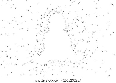 vector illustrative of group of mosquitoes flying in baby shape on white background. concept design for baby protect spray from mosquitoes. mosquito is carrier bring disease to human