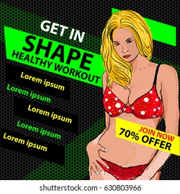 Vector illustrative hero banner of healthy lifestyle, fitness and workout. Well being hero website