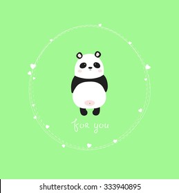 Vector Illustrative of Panda. Cute Panda Cartoon on Green Background. Editable vector illustration of a cute panda bear in green bamboo background.