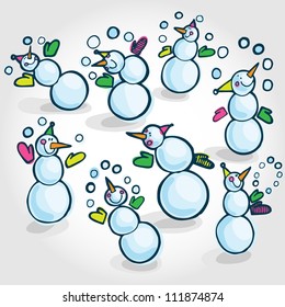Vector illustratoin with cartoon snowmen