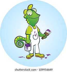  vector illustraton of a chameleon character as a house painter