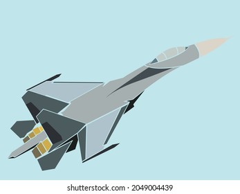 Vector illustraton of jet fighter or attack military aircraft with solid background