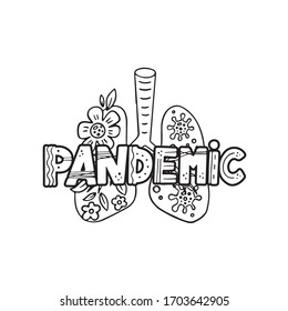 Ilustración vectorial de los pulmones. Neumonía por virus. Pandemia del coronavirus 2019-nCov. Pulmones infectados con coronavirus.