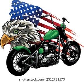 vector illustraton a motorcycle with the head eagle and american flag