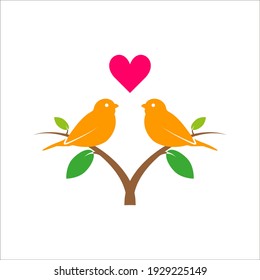 Vector illustraton of a two bird couple in love. Stylish card for Valentine day. color editable