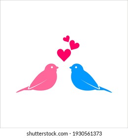 Vector illustraton of a two bird couple in love. Stylish card for Valentine day. color editable