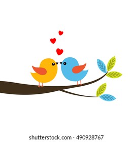 Vector illustraton of a two bird couple in love at the bramch on a white background