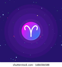 Vector illustrator Aries symbol In the illustration, there are many small stars. The color scheme in the design is a galaxy tone.