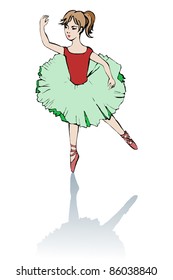 vector illustrator, ballerina dancing, card concept, white background