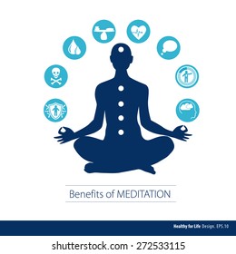 Vector illustrator Benefits of Meditation. Healthy concept.